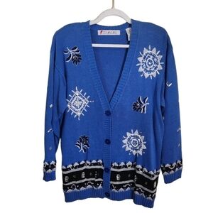 Vintage 80s Chaus Embellished V Neck Grannycore Cardigan Sweater Size M